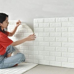 3D Wall Sticker White Brick Sheet – Waterproof Self Adhesive Wallpaper For Bedroom, Living Room, And Home Décor – Size (2×2.5FT)