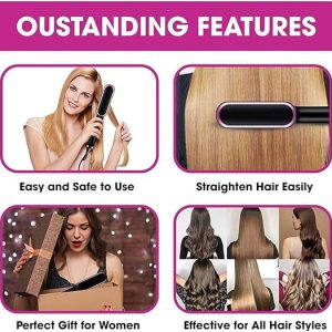 HQT-909B Electric Hair Straightening & Curling Comb/Brush – Dual-Purpose Professional Hair Styler, Non-Damaging Splint, | 2 in 1 Hair Straightener | ( Random Color )