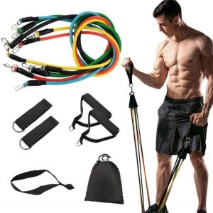 Resistance Bands Set | 11pcs Latex Pull Rope | With Door Anchor, Handles & Ankle Straps | Home & Gym Workout