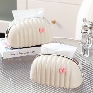 Luxury Shell Shape Tissue Box – Elegant Wave Pattern Paper Napkin Dispenser for Home & Office Decor