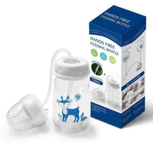 Baby Hands-Free Feeder Bottle 150ml | BPA-Free Anti-Colic Self Feeding Baby Bottle with Straw Brush (Random Color)